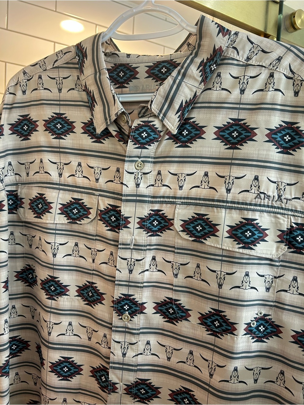 Ariat Men’s Beige Aztec Print Button-Up Shirt